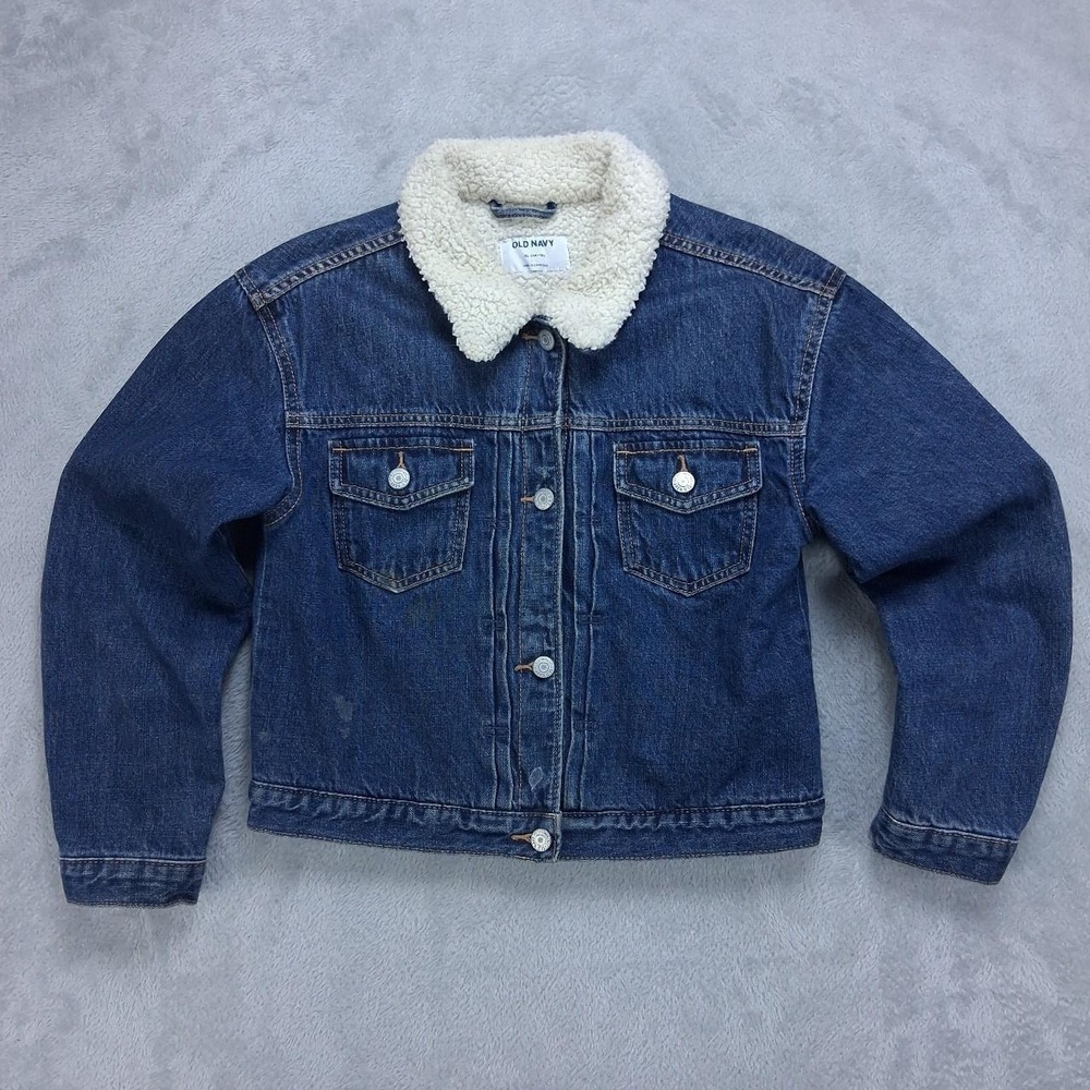 Old Navy Girls XL Blue Sherpa Lined Denim Trucker Jacket Cottagecore Coat